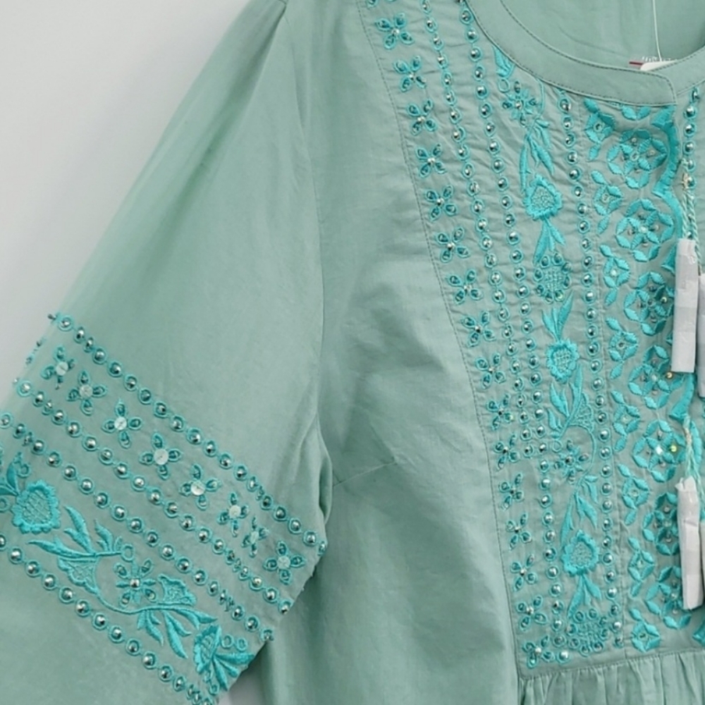 Soft Surroundings Embroidered Peasant Style Boho Tassel Top XL - Picture 3 of 9